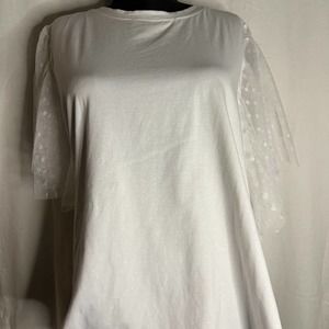 NWT Eloquii white stretch t-shirt with lace flutter sleeves, size 2x 18-…